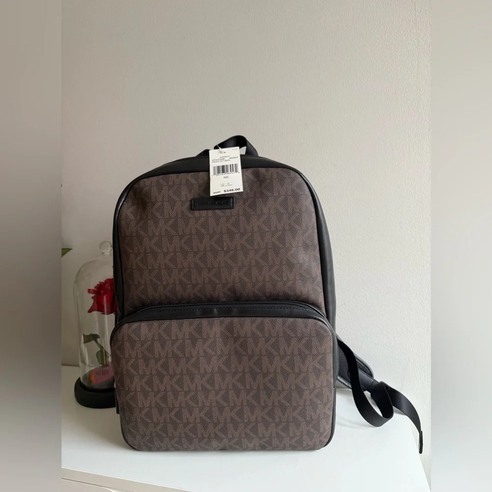 Michael Kors MK Brown Logo Backpack Large Travel Laptop Bag NWT Unisex
